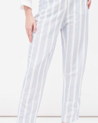 Calças direitas em linho Azul-celeste e branco - Zara