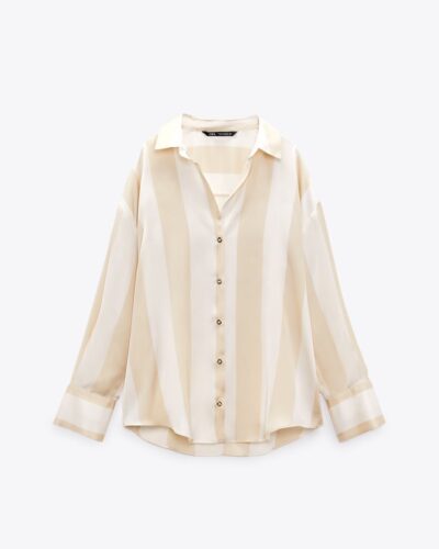 Camisa fluida às riscas bege - Zara