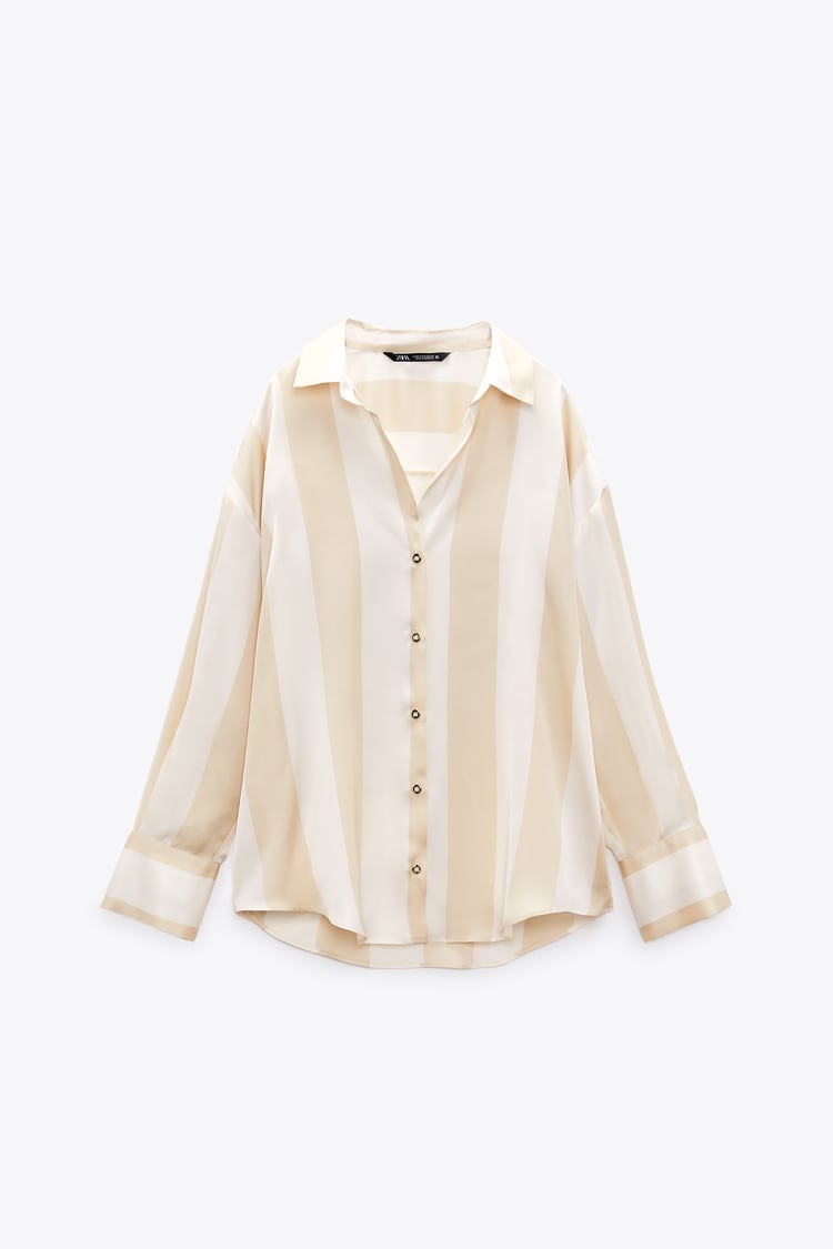 Camisa fluida às riscas bege - Zara
