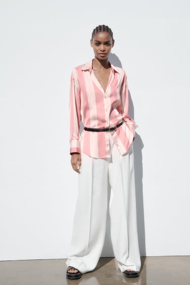 Camisa às riscas rosa - Zara