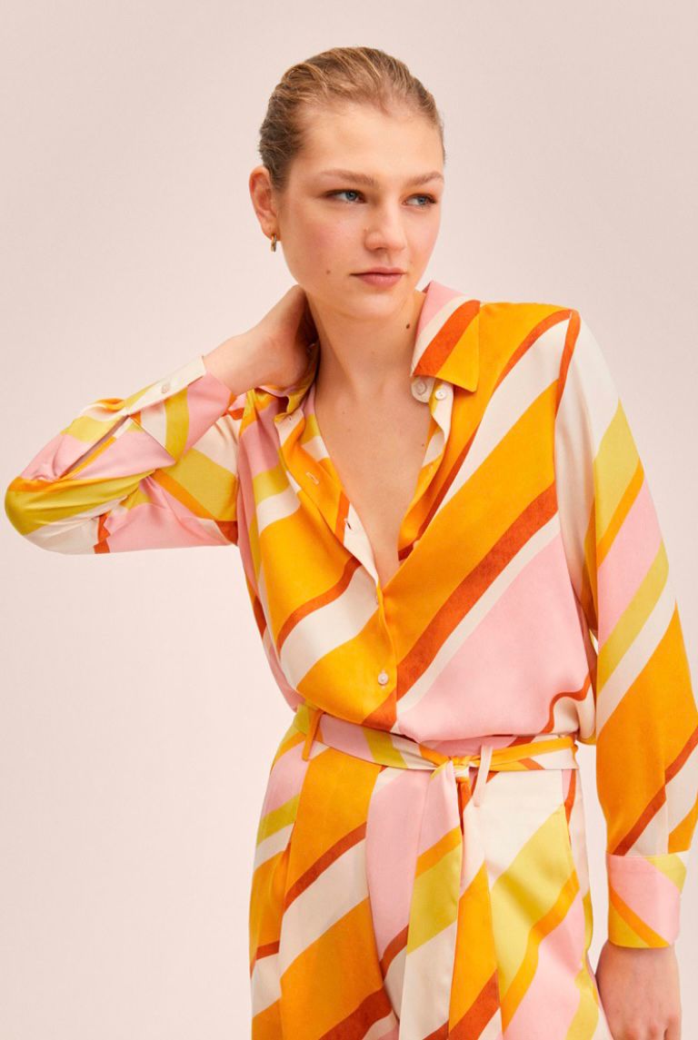 Camisa fluída às riscas laranja - Mango