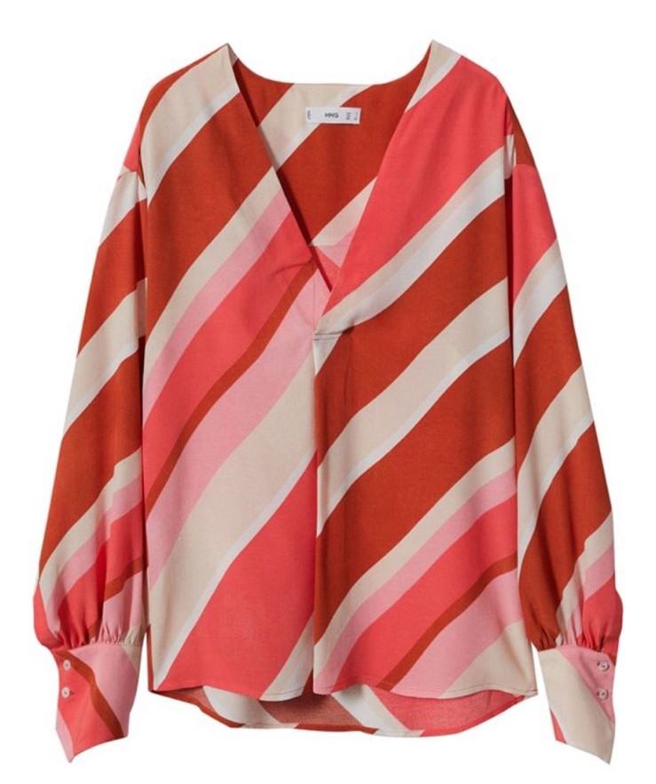 Blusa às riscas rosa - Mango