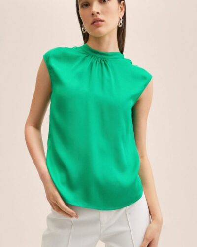 Blusa Verde acetinada com botão - Mango