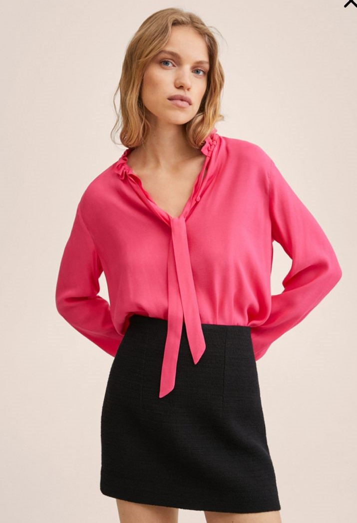 Blusa com laço na gola fúscia - Mango