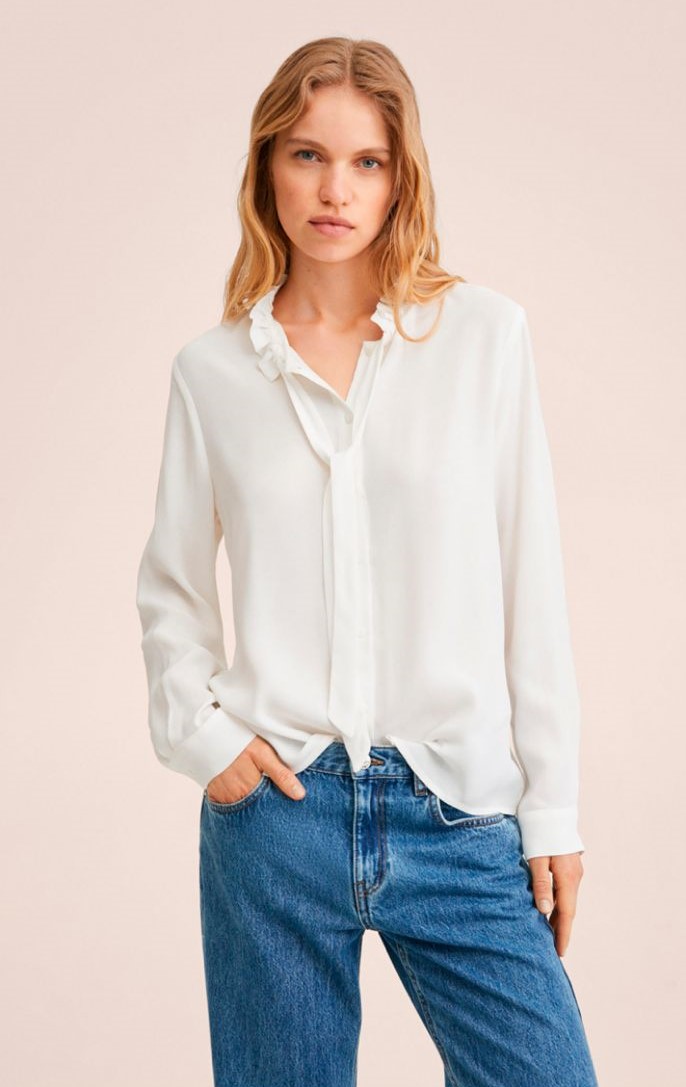 Blusa com laço na gola - Mango